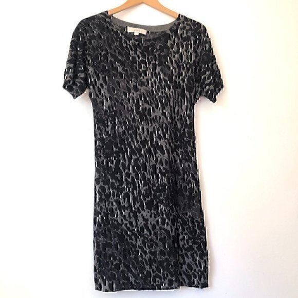 ANN TAYLOR LOFT Snakeskin Print Sweater Dress Gray Black Animal 100% WOOL Small - Picture 2 of 9